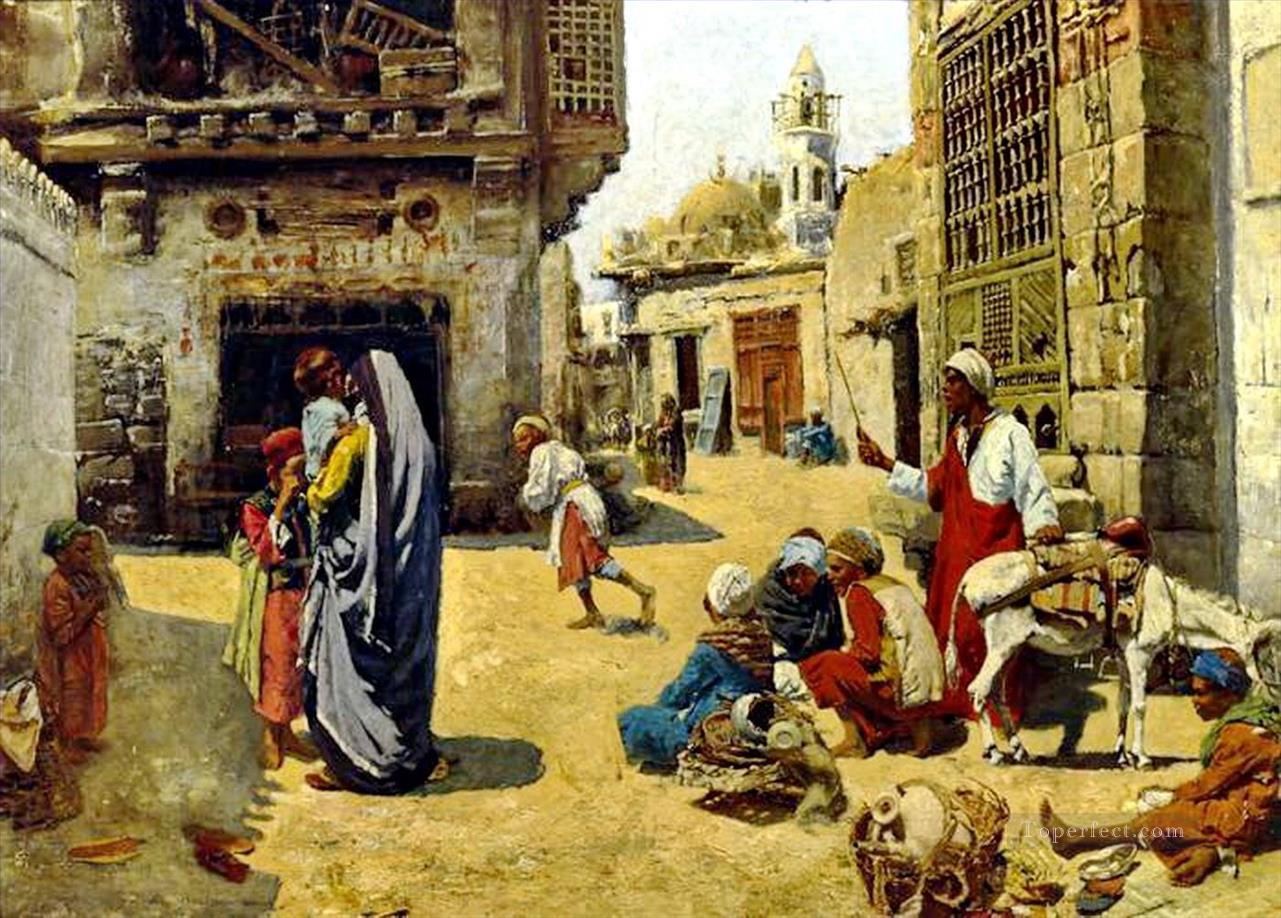 Una escena callejera en El Cairo Alphons Leopold Mielich Araber Pintura al óleo